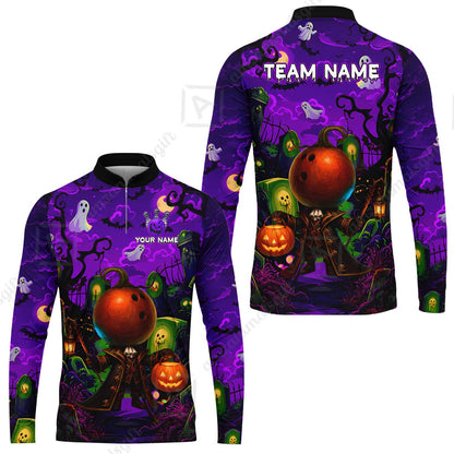 Custom Bowling Jersey Polo Shirt, Halloween Spooky Strike, Custom Bowling Jersey Team Shirt For Players With Name & Team Name