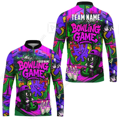 Custom Bowling Jersey Polo Shirt, Street Graffiti Go Kart Ball, Custom Bowling Jersey Team Shirt For Players With Name and Team Name