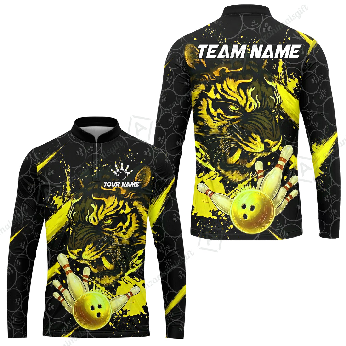 Customized Bowling Unisex Polo Shirt, Tiger Ball Striking Pins, Bowling Uniforms, Personalized Name And Team Name