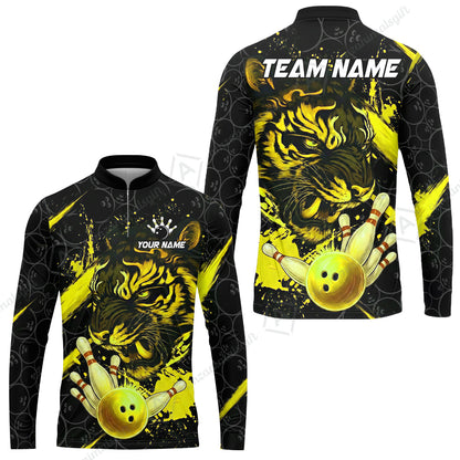 Customized Bowling Unisex Polo Shirt, Tiger Ball Striking Pins, Bowling Uniforms, Personalized Name And Team Name