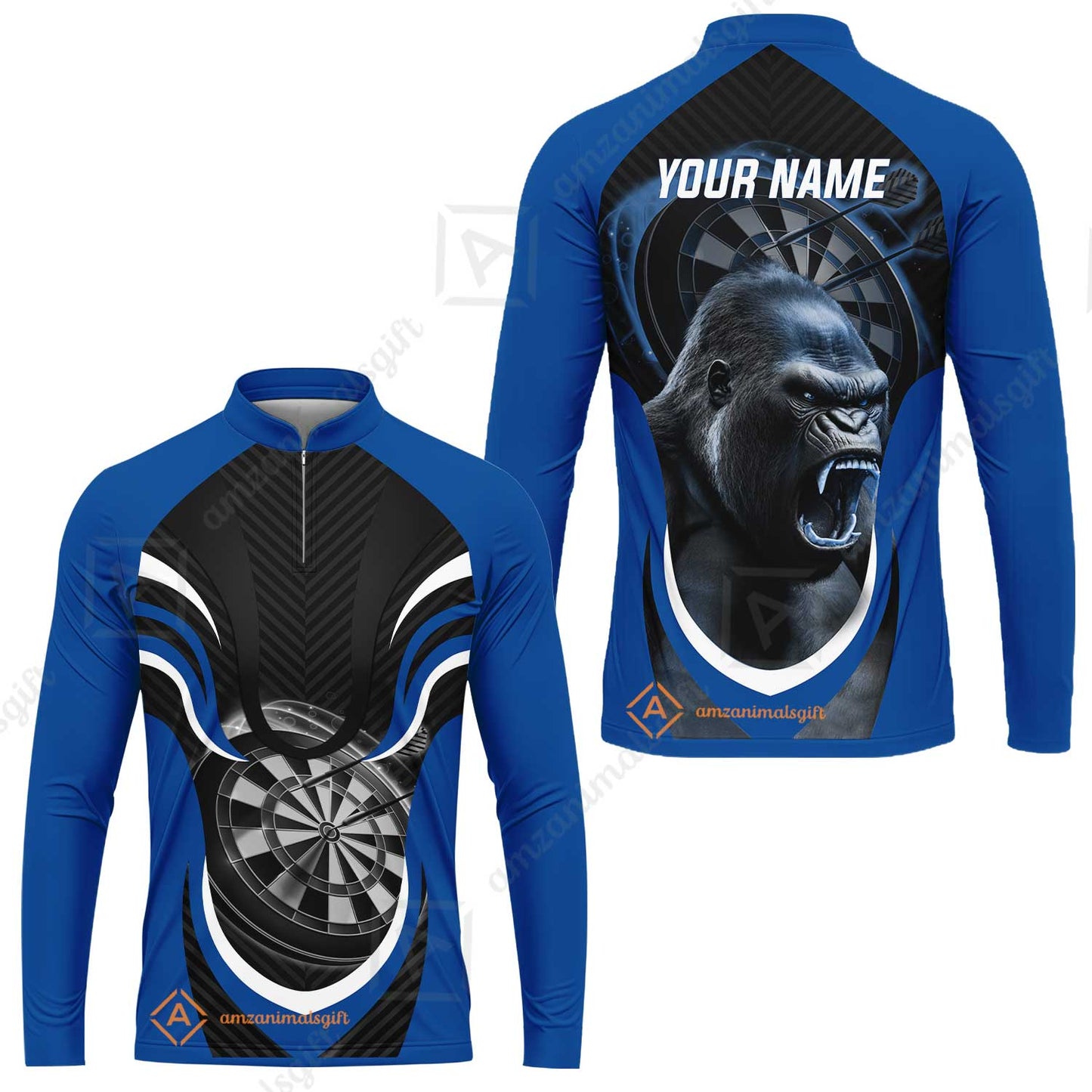 Gorilla And Darts Custom Name Men Polo Shirt, Bullseye Dartboard Brown Personalized Men Polo Shirt Gift For Darts Lovers, Team, Friends