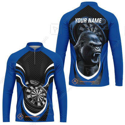 Gorilla And Darts Custom Name Men Polo Shirt, Bullseye Dartboard Brown Personalized Men Polo Shirt Gift For Darts Lovers, Team, Friends
