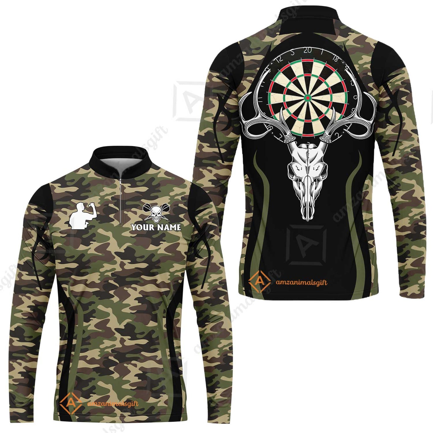 Customized Darts Long Sleeve Jersey, Camo Skull Deer Dartboard Personalized Long Sleeve Jersey For Darts Team League