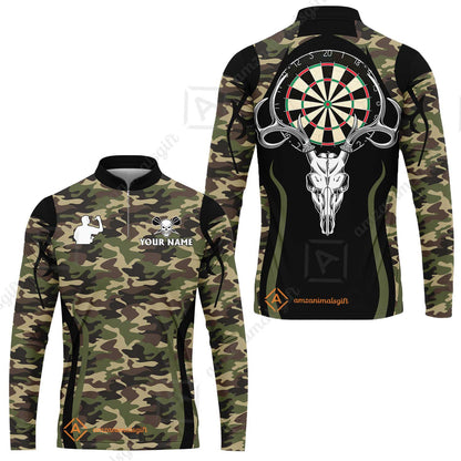 Customized Darts Long Sleeve Jersey, Camo Skull Deer Dartboard Personalized Long Sleeve Jersey For Darts Team League