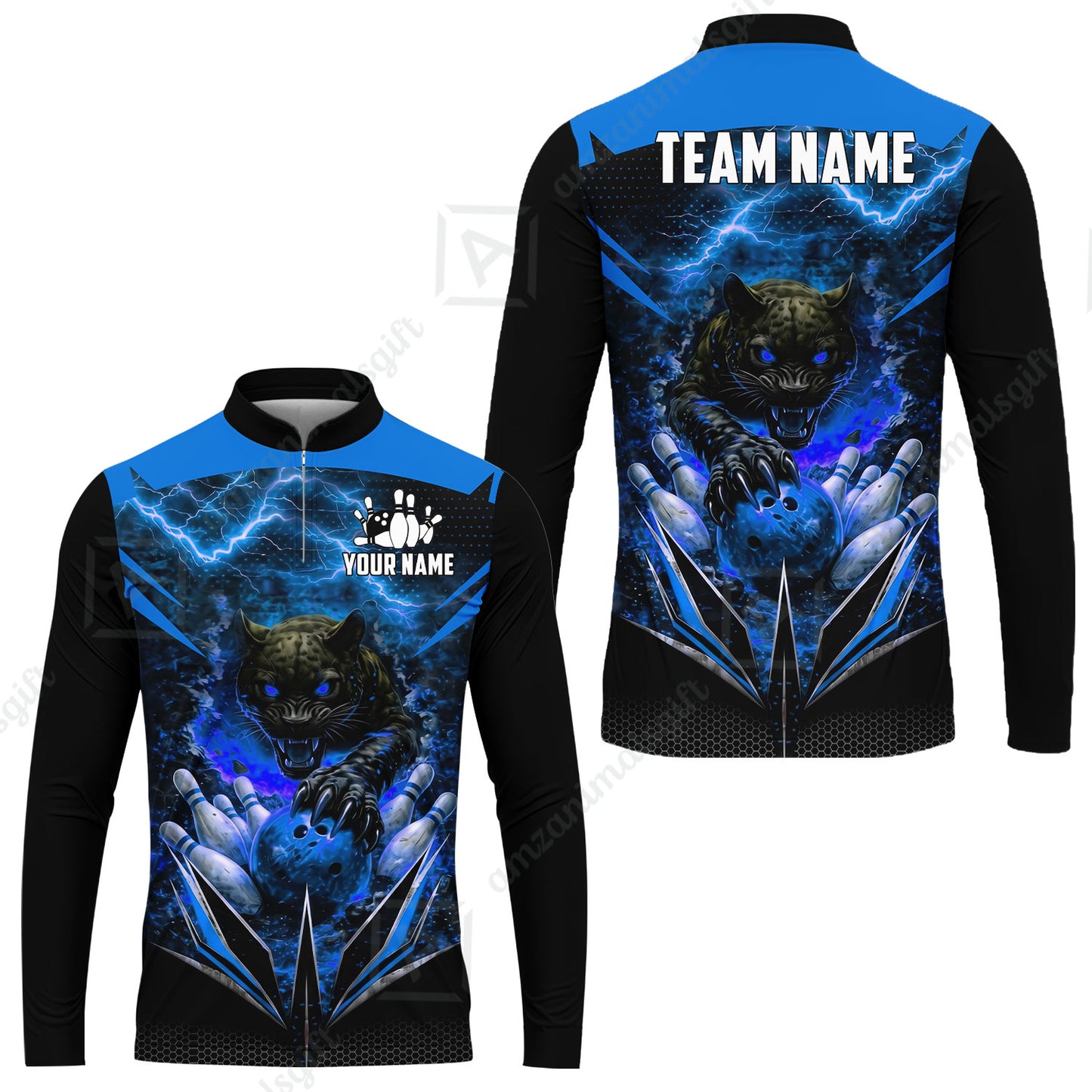 Custom Bowling Jersey Polo Shirt, Electric Panther Bowling, Personalized Name & Team Name