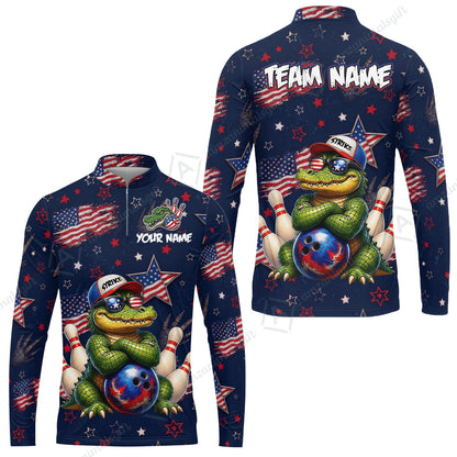 Custom Bowling Jersey Polo Shirt, Cool Patriotic Alligator Mascot, Custom Bowling Jersey Team Shirt For Players With Name and Team Name