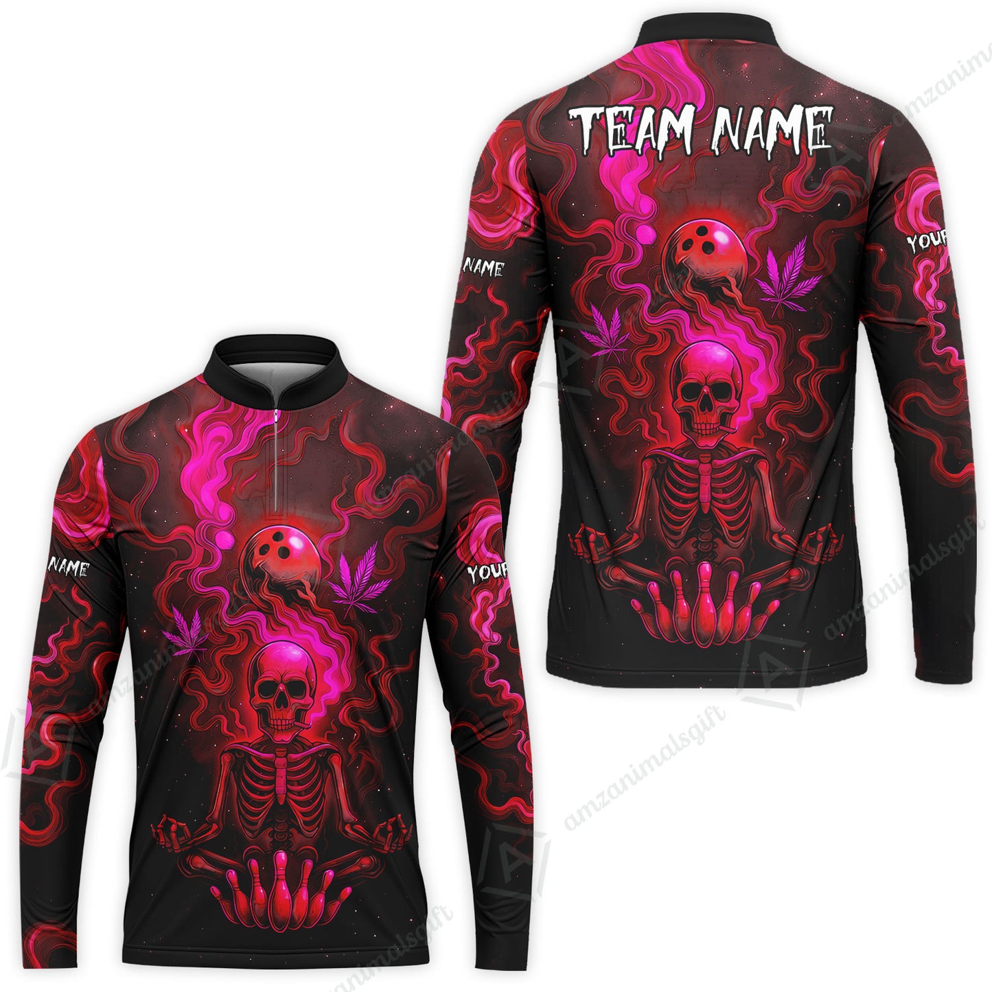 Custom Bowling Team Unisex Polo Shirt, Neon Skull CNB Bowling Custom Shirt Featuring Personalized Name and Team Name