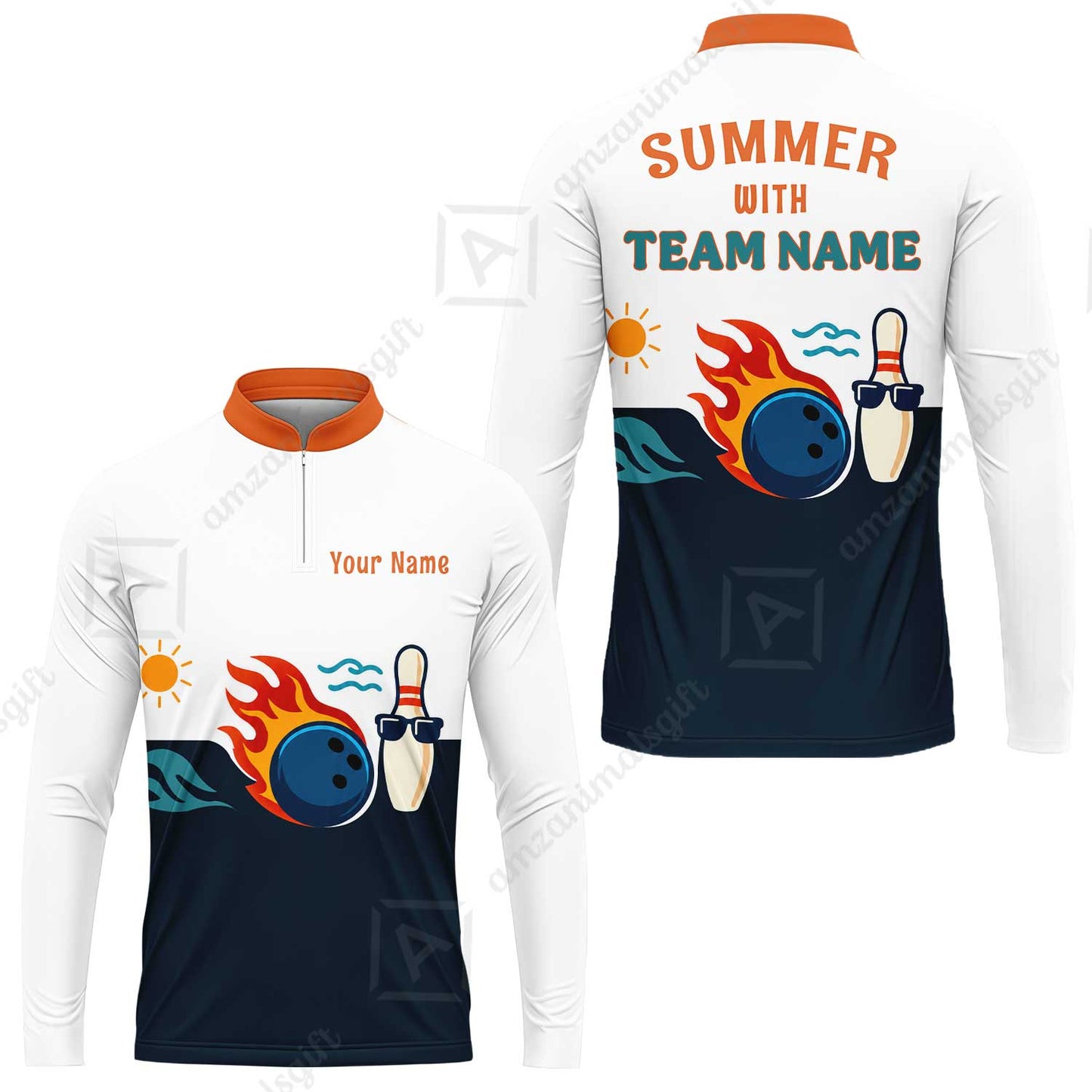 Custom Bowling Jersey Polo Shirt, Summer With The Fire, Custom Bowling Jersey Team Shirt For Players With Name and Team Name