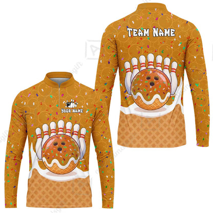 Custom Bowling Jersey Polo Shirt, Bowling Sprinkles Ice Cream Cone, Personalized Name & Team Name