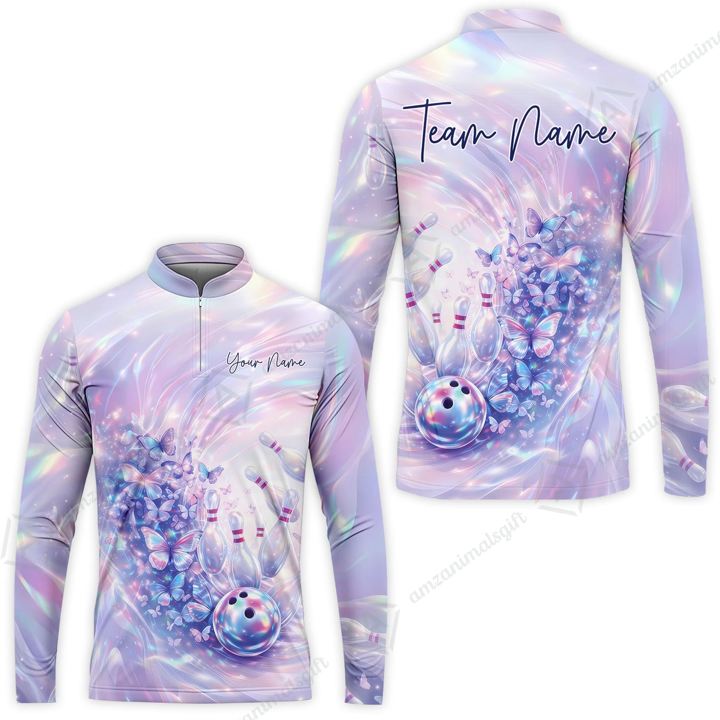 Custom Bowling Jersey Polo Shirt, Butterfly Holographic Bowling, Custom Bowling Jersey Team Shirt For Players With Name and Team Name