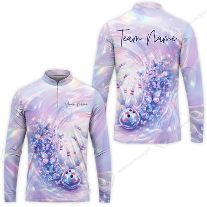Custom Bowling Jersey Polo Shirt, Butterfly Holographic Bowling, Custom Bowling Jersey Team Shirt For Players With Name and Team Name
