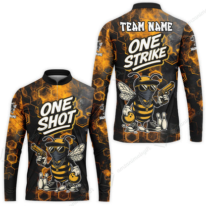 Customized Bowling Unisex Polo Shirt, One Shot HipHop Bee Bowling, Bowling Uniform - Personalized Name And Team Name