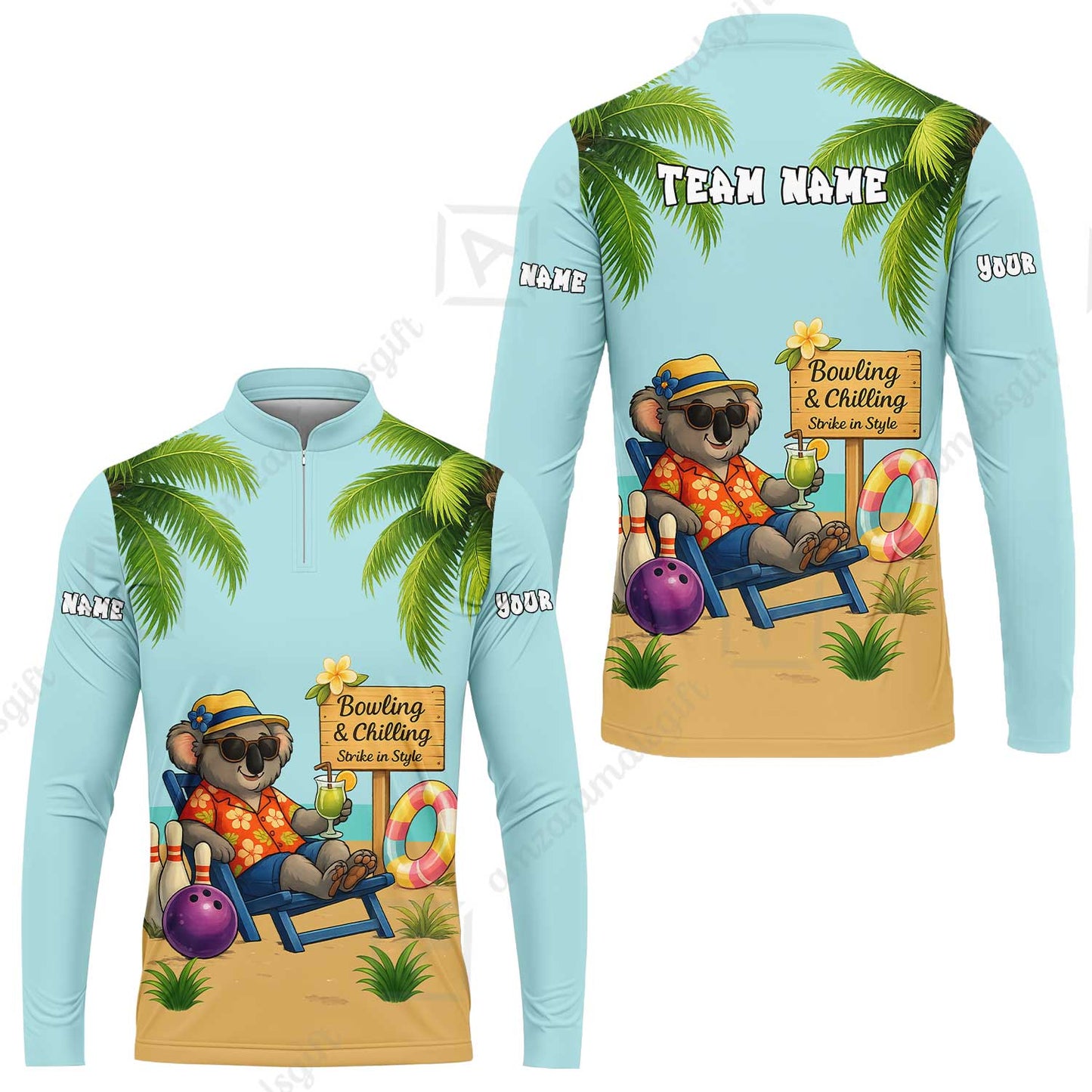 Custom Bowling Jersey Polo Shirt, Chilling Koala Bowling Custom Bowling Jersey Team Shirt For Players With Name & Team Name