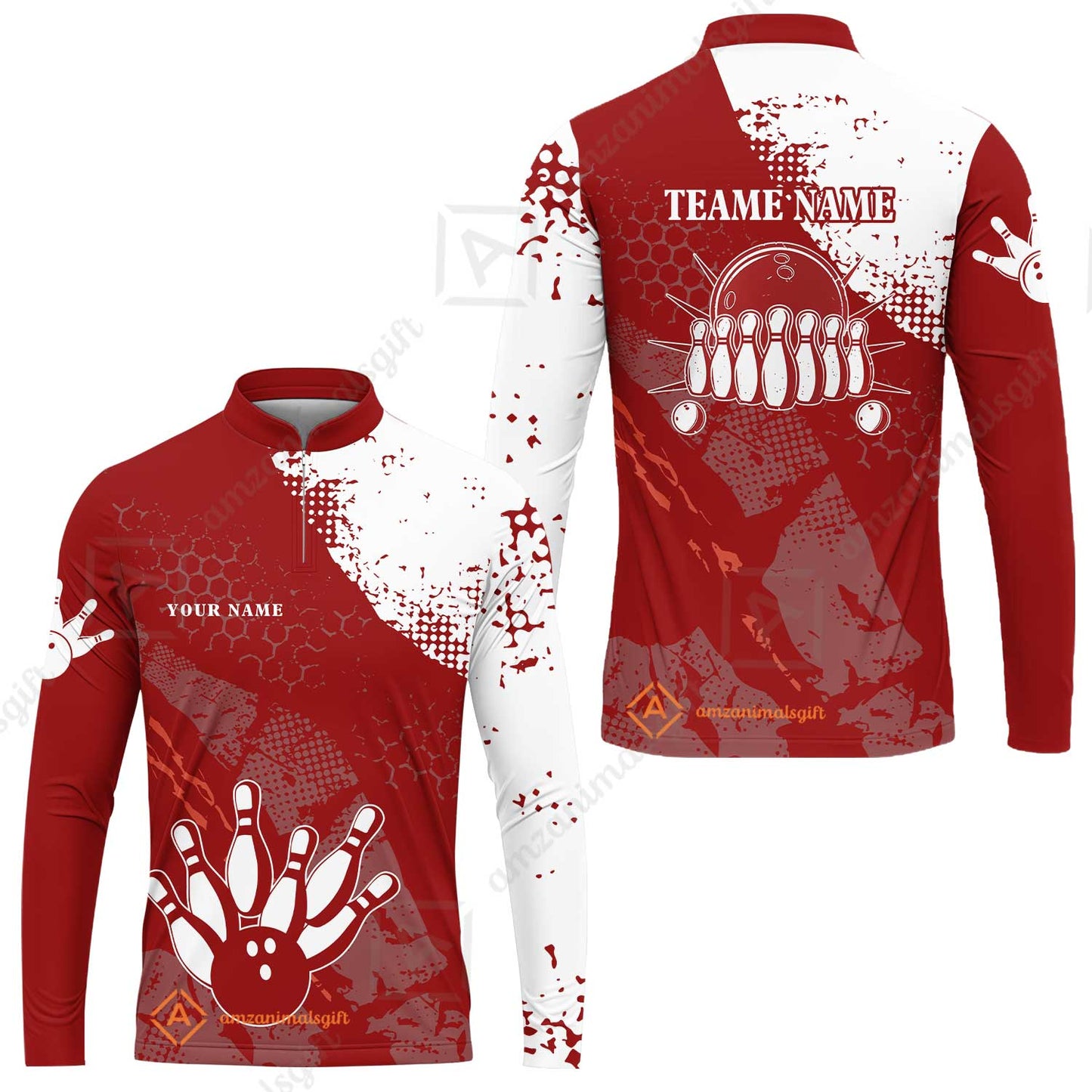 Custom Red and White Retro Bowling Team League Jersey Polo Shirts, Bowling Team Uniforms Jerseys, Personalized Name And Team Name