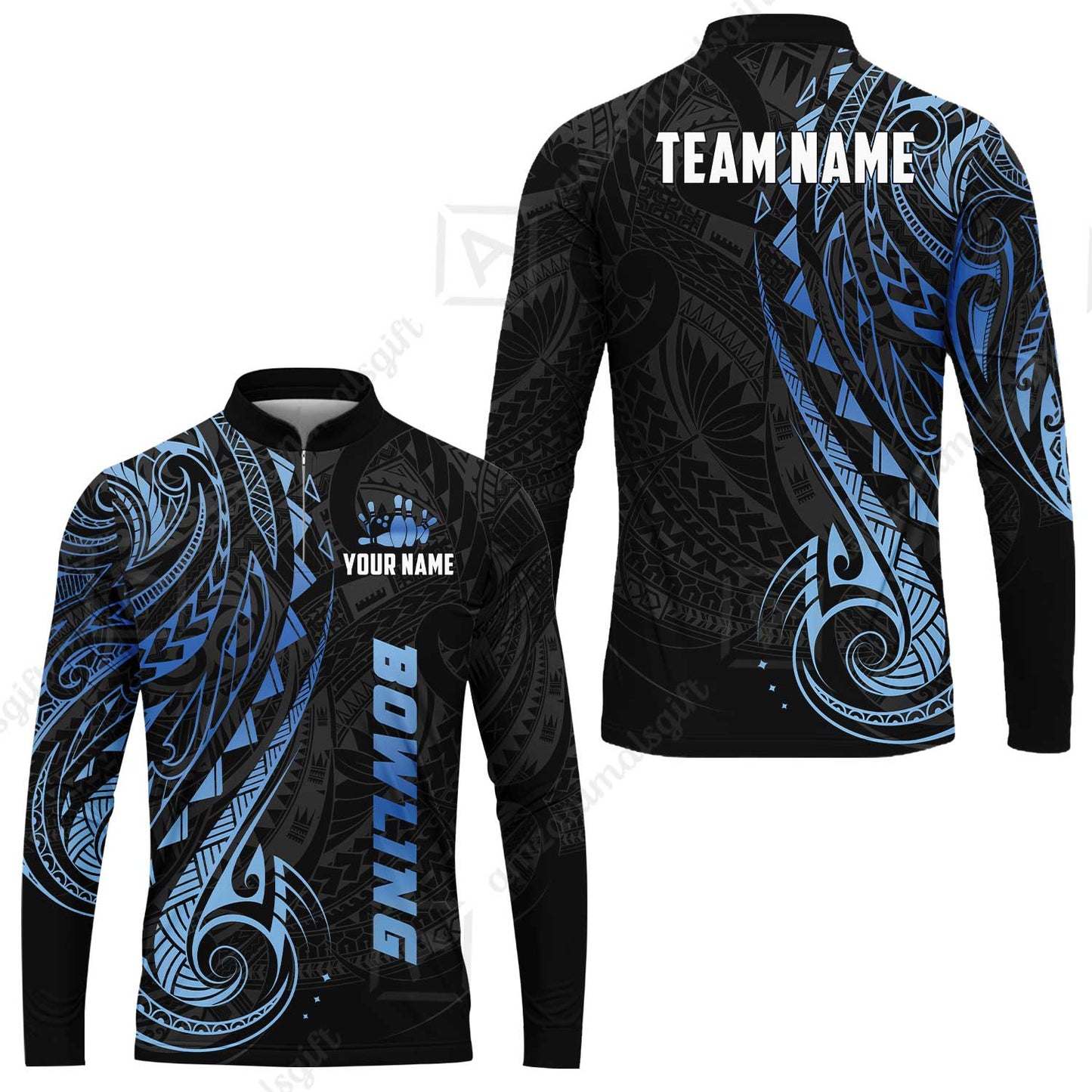 Custom Bowling Jersey Polo Shirt, Polynesian Maori Tribal Tattoo Bowling, Custom Bowling Jersey Team Shirt For Players With Name and Team Name