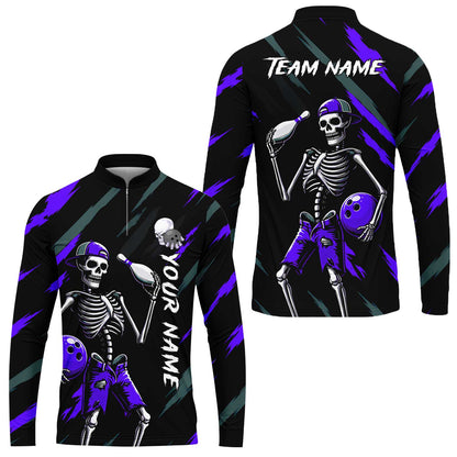 Customized Bowling Shirt, Bad Boy Skeleton Bowler, Personalized Polo Shirt For Players With Name & Team Name