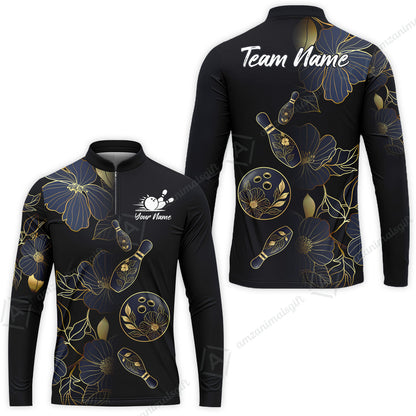 Custom Bowling Jersey Polo Shirt, Flower Bowling Pattern Gradient Gold, Custom Bowling Jersey Team Shirt For Players With Name and Team Name