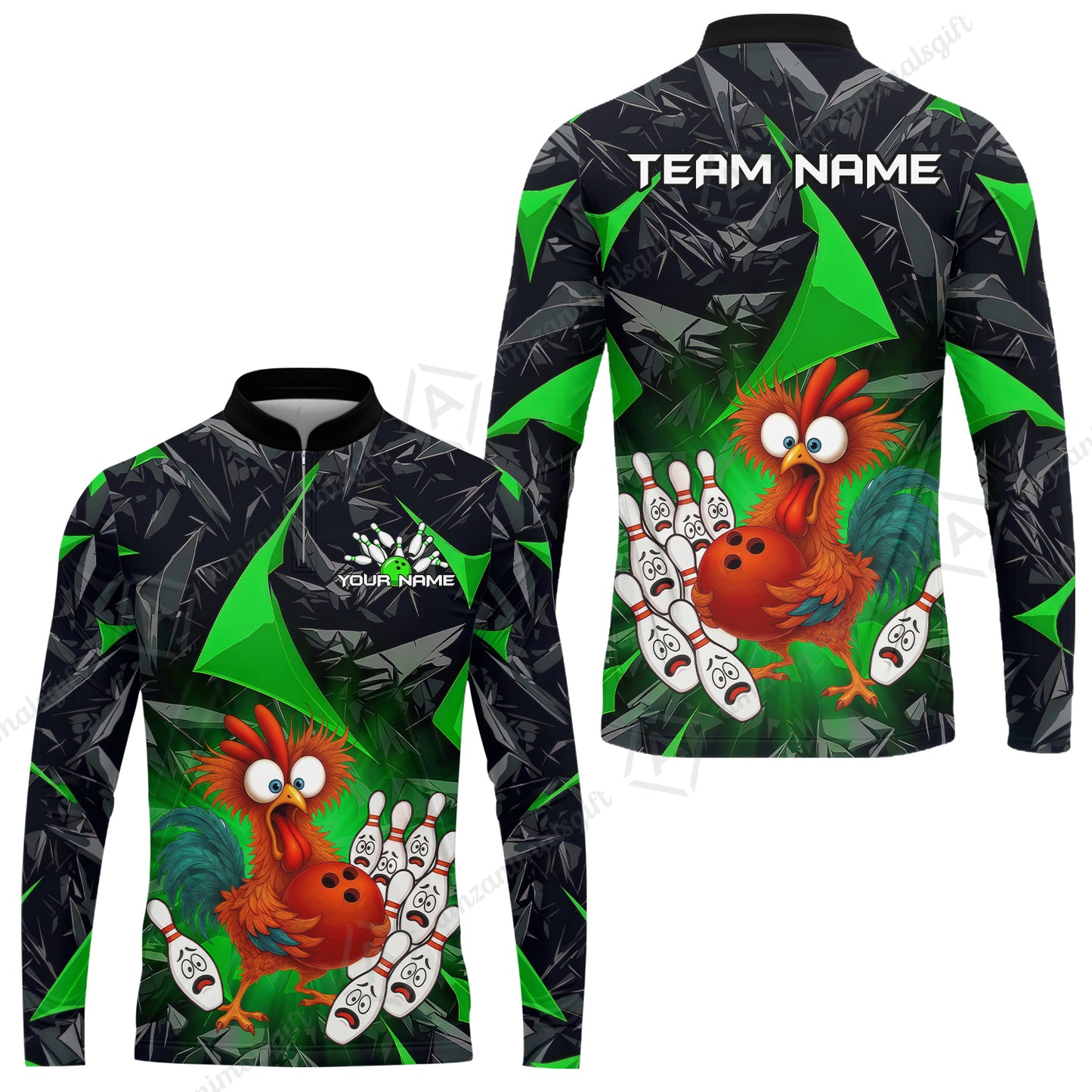 Custom Bowling Jersey Polo Shirt, Crazy Chicken Bowling Custom Bowling Jersey Team Shirt For Players With Name & Team Name