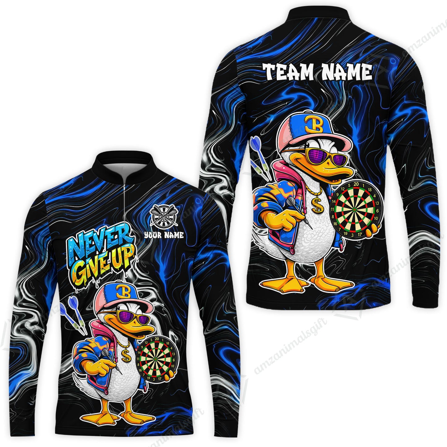 Customized Darts Team Jersey, Duck Never Give Up, Personalized Darts Name And Team Name