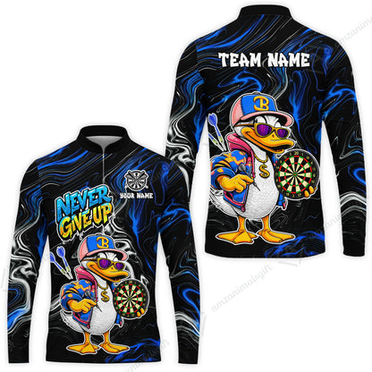 Customized Darts Team Jersey, Duck Never Give Up, Personalized Darts Name And Team Name