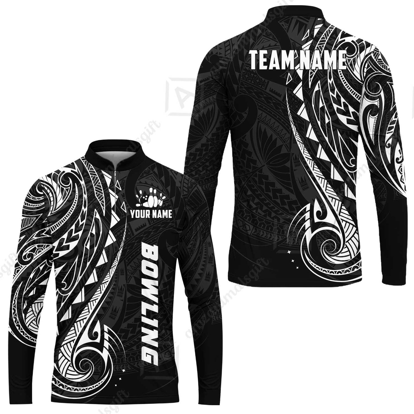 Custom Bowling Jersey Polo Shirt, Polynesian Maori Tribal Tattoo Bowling, Custom Bowling Jersey Team Shirt For Players With Name and Team Name