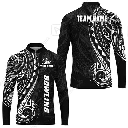 Custom Bowling Jersey Polo Shirt, Polynesian Maori Tribal Tattoo Bowling, Custom Bowling Jersey Team Shirt For Players With Name and Team Name