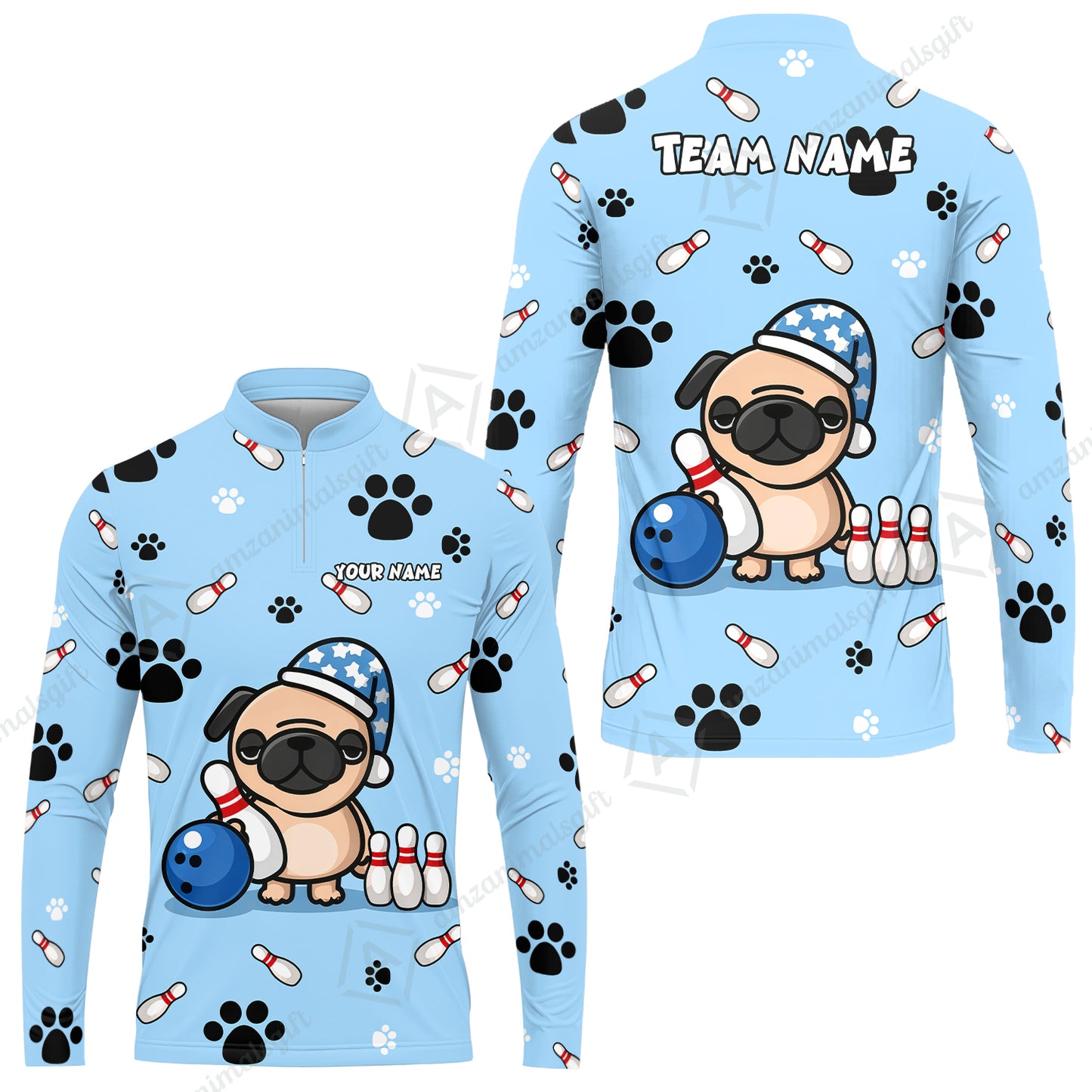 Custom Bowling Polo Shirt, Pug Lover Bowling Custom Bowling Polo Team Shirt With Name & Team Name
