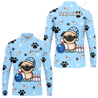 Custom Bowling Polo Shirt, Pug Lover Bowling Custom Bowling Polo Team Shirt With Name & Team Name