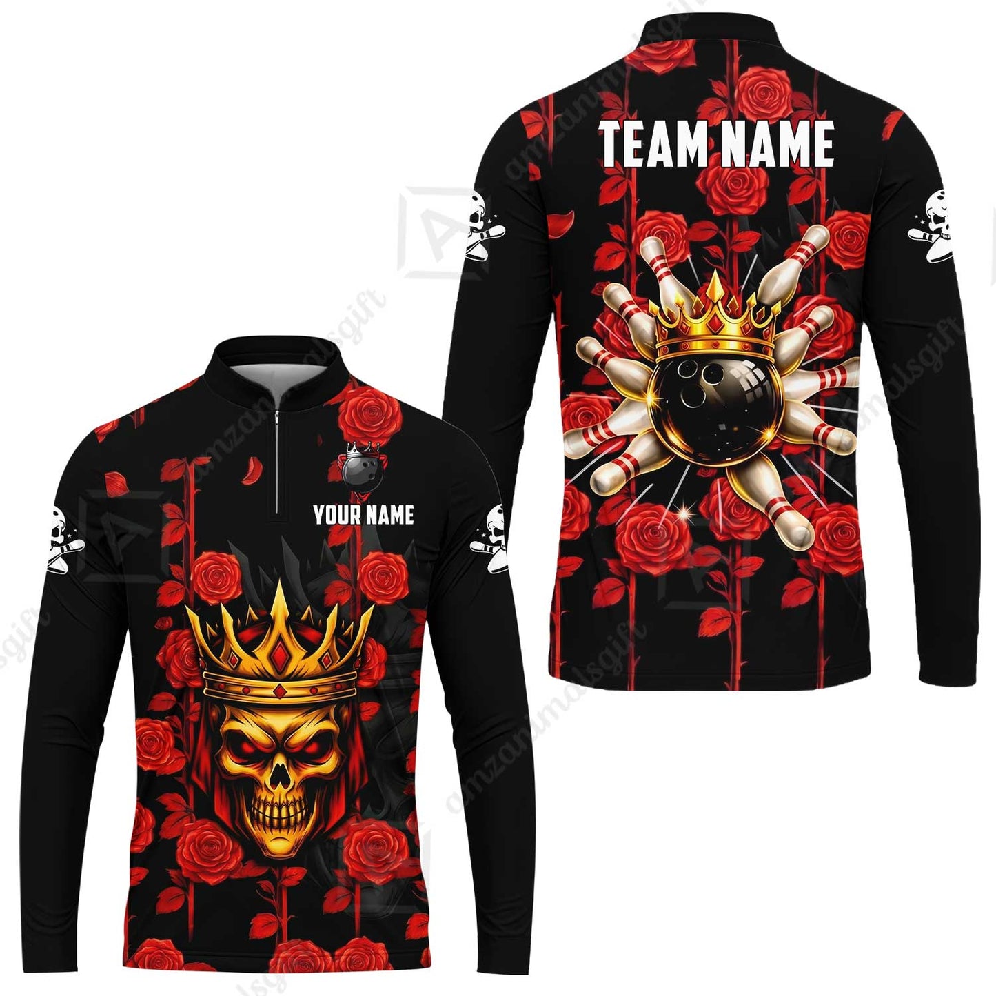 Custom Bowling Jersey Polo Shirt, Royal Skull Bowling, Custom Bowling Jersey Team Shirt For Players With Name & Team Name
