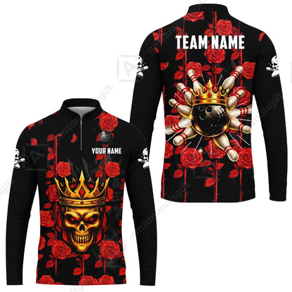 Custom Bowling Jersey Polo Shirt, Royal Skull Bowling, Custom Bowling Jersey Team Shirt For Players With Name & Team Name