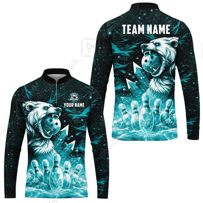 Custom Bowling Jersey Polo Shirt, Arctic Bear & Crystal Galaxy, Custom Bowling Jersey Team Shirt For Players With Name & Team Name