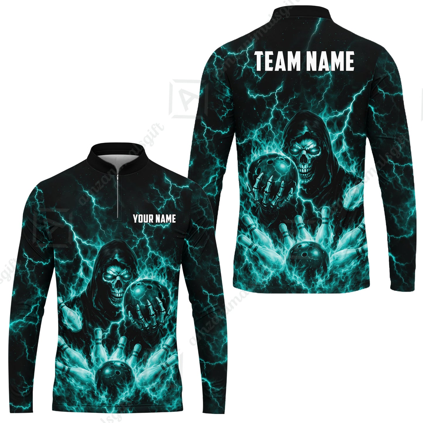 Custom Bowling Jersey Polo Shirt, Lightning Grim Reaper, Custom Bowling Jersey Team Shirt For Players With Name & Team Name