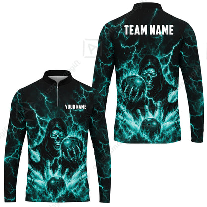 Custom Bowling Jersey Polo Shirt, Lightning Grim Reaper, Custom Bowling Jersey Team Shirt For Players With Name & Team Name