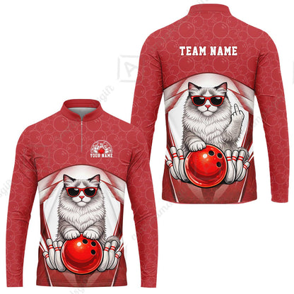 Custom Bowling Polo Shirt, Funny Cat with Sunglasses Bowling Custom Bowling Polo Team Shirt For Players With Name & Team Name