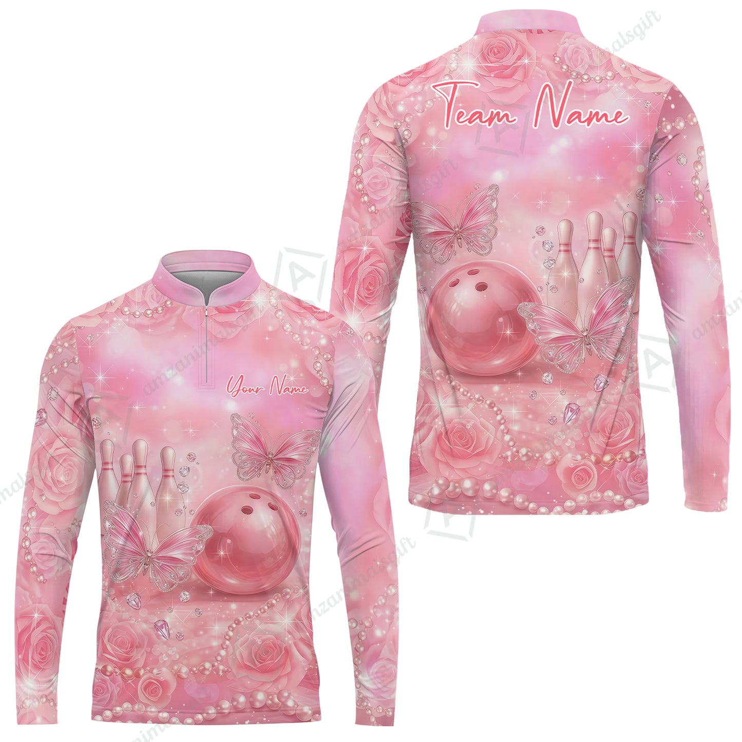 Custom Pink Diamond Bowling Jersey Polo Shirt, Custom Pink Diamond Bowling Jersey Team Shirt For Players With Name & Team Name