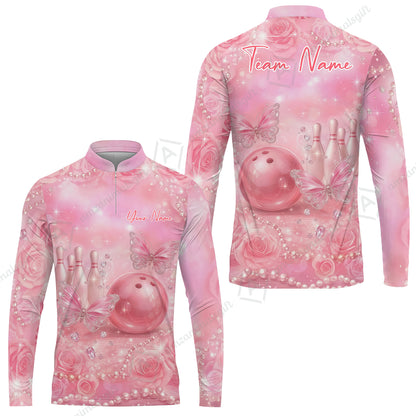 Custom Pink Diamond Bowling Jersey Polo Shirt, Custom Pink Diamond Bowling Jersey Team Shirt For Players With Name & Team Name