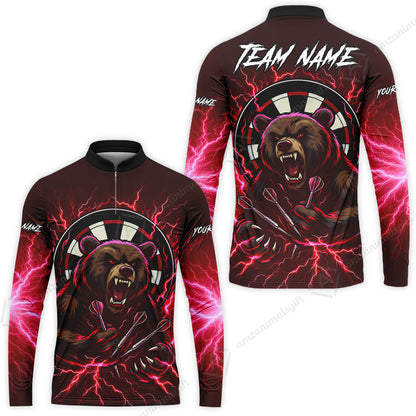 Custom Darts Team Long Sleeve Polo Shirt, Personalized Bear Thunder Lightning Darts Shirt with Name & Team Name