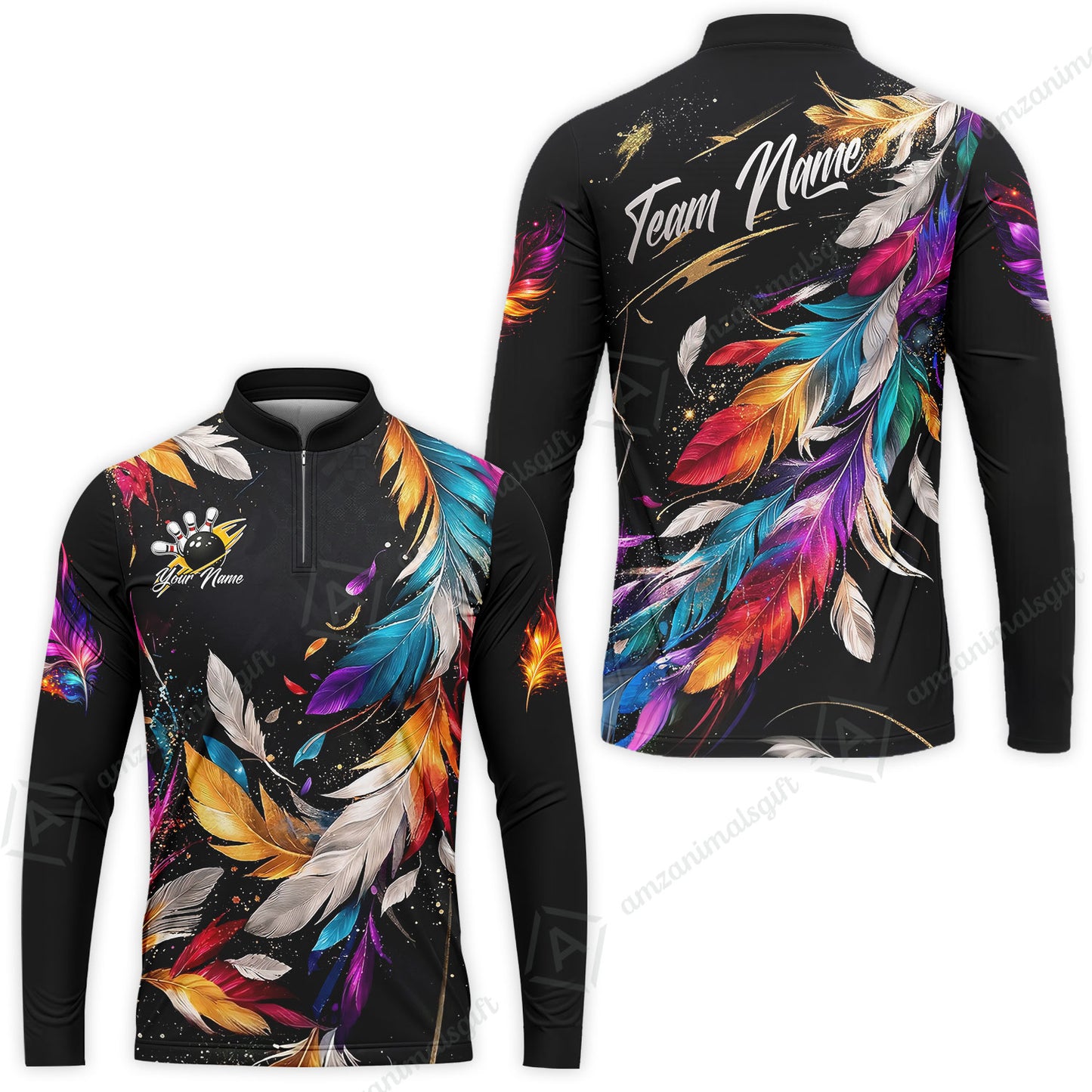 Custom Bowling Jersey Polo Shirt, Colorful Feather Bowling, Custom Bowling Jersey Team Shirt For Players With Name & Team Name