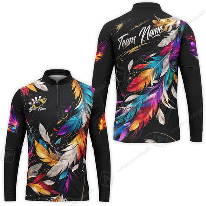 Custom Bowling Jersey Polo Shirt, Colorful Feather Bowling, Custom Bowling Jersey Team Shirt For Players With Name & Team Name