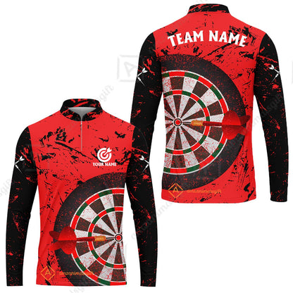 Red Dartboard Pattern Custom Darts Team Jersey Polo Quarter-Zip Shirts, Customized Name Team Name Darts Team Jerseys Uniform