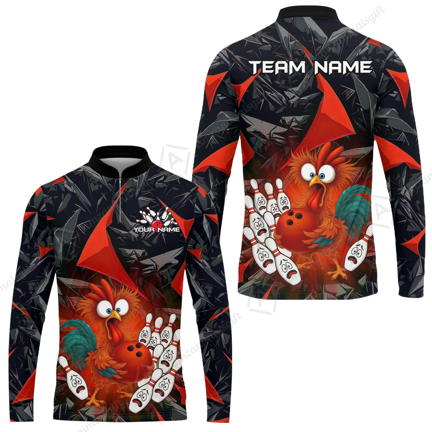 Custom Bowling Jersey Polo Shirt, Crazy Chicken Bowling Custom Bowling Jersey Team Shirt For Players With Name & Team Name