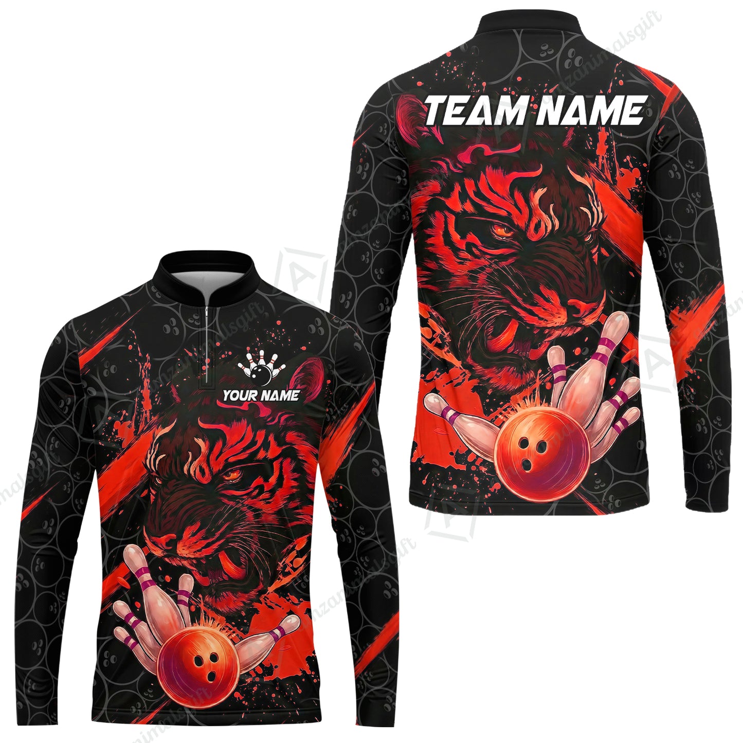 Customized Bowling Unisex Polo Shirt, Tiger Ball Striking Pins, Bowling Uniforms, Personalized Name And Team Name