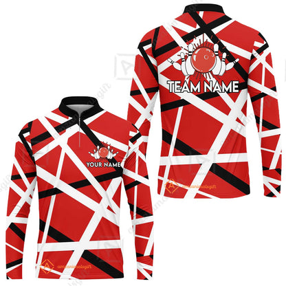 Custom Bowling Team Jersey Shirt, Bowling uniforms Vintage Retro Rock Style Guitar Red & White Personalized Name And Team Name