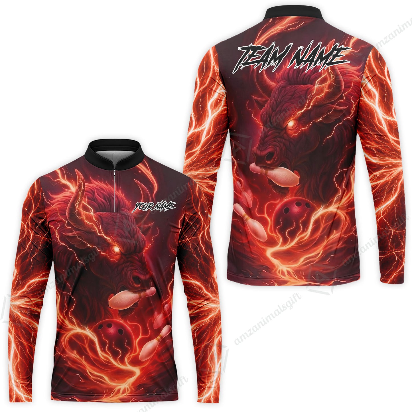 Custom Bowling Jersey Polo Shirt, Charging Bull Bowling Custom Bowling Jersey Team Shirt For Players With Name & Team Name