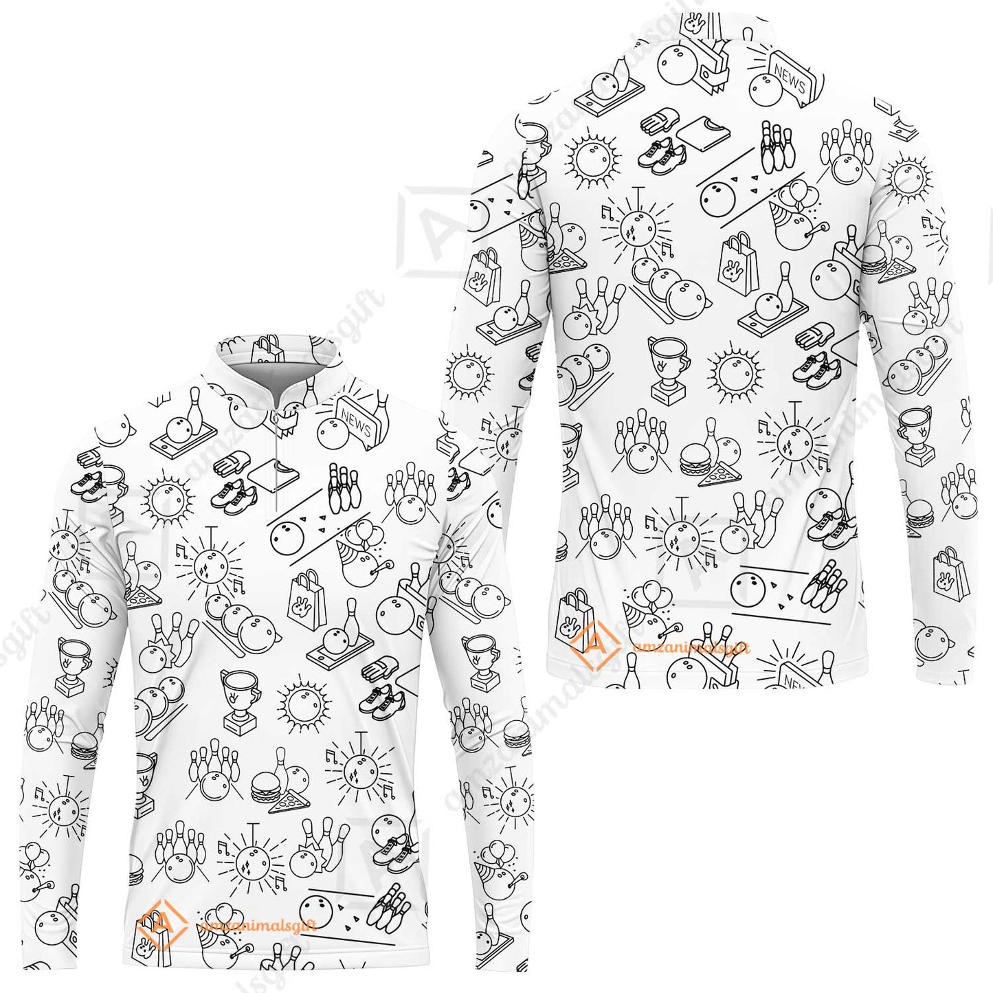 Bowling Men Polo Shirt, Bowling Icon Pattern Polo Shirt For Men, Perfect Gift For Bowling Lovers