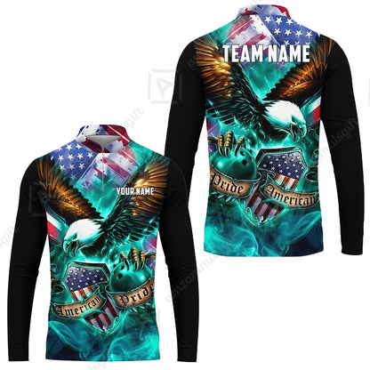 Custom Bowling Jersey Polo Shirt, American Pride Eagle, Personalized Name & Team Name