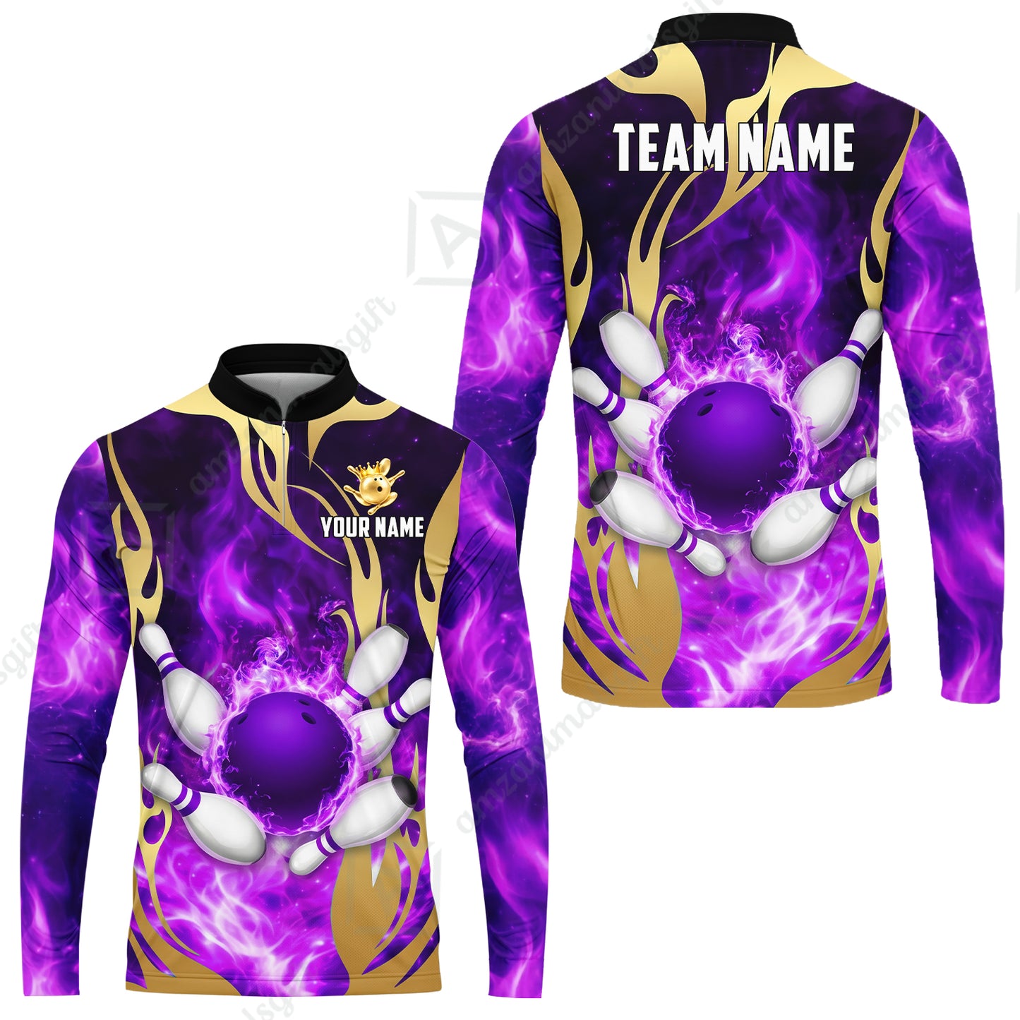 Custom Bowling Jersey Polo Shirt, Abyssal Fire & Golden Flames, Custom Bowling Jersey Team Shirt For Players With Name & Team Name