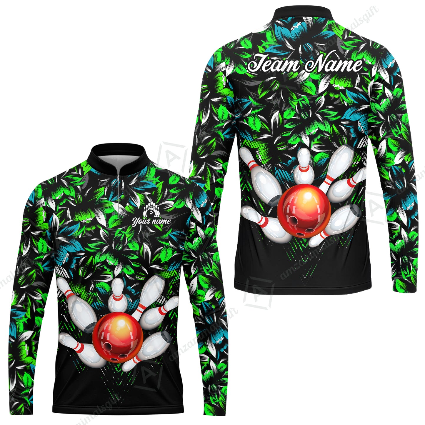 Custom Bowling Jersey Polo Shirt, Tropical Floral Bowling, Custom Bowling Jersey Team Shirt For Players With Name & Team Name
