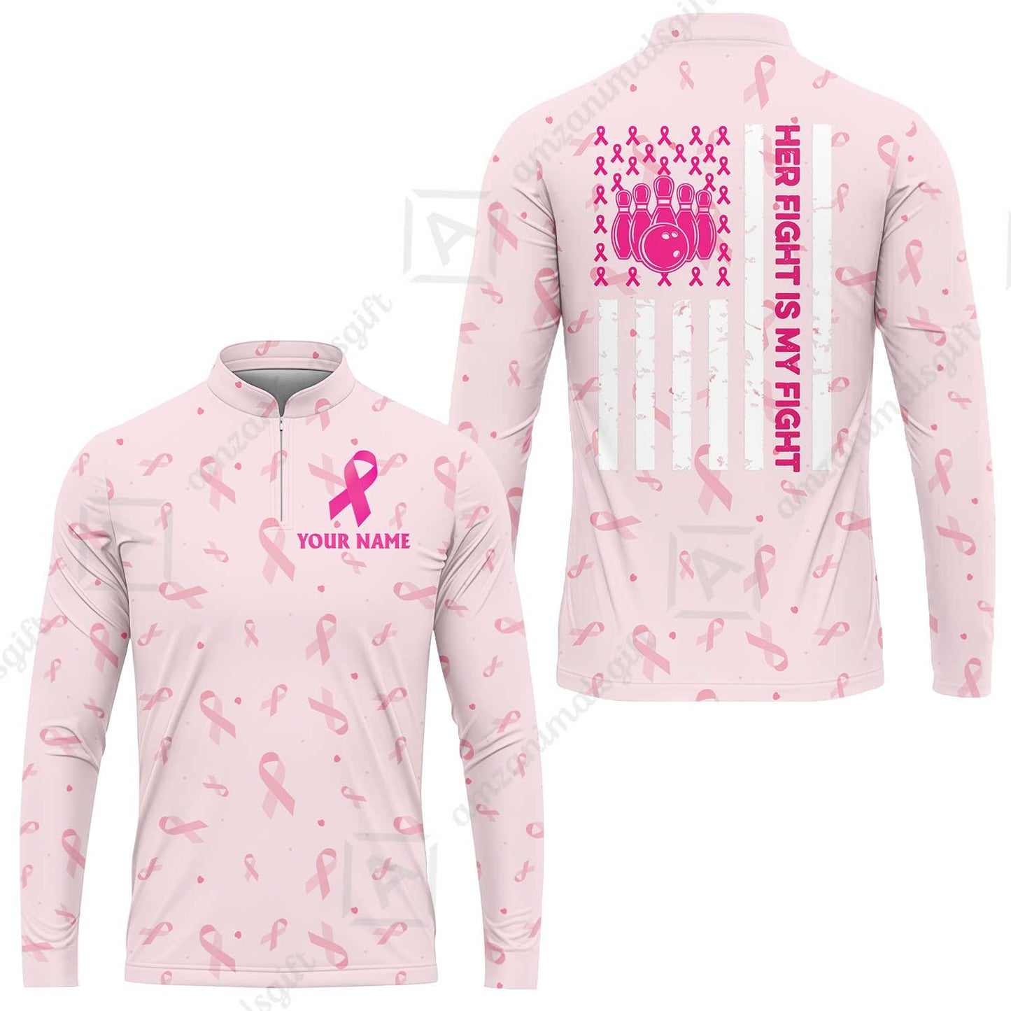 Custom Bowling Jersey Polo Shirt, Her Fight Is My Fight, Personalized Name And Team Name