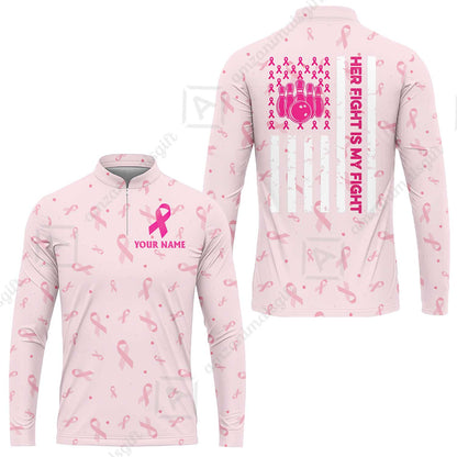 Custom Bowling Jersey Polo Shirt, Her Fight Is My Fight, Personalized Name And Team Name